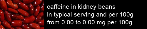 caffeine in kidney beans information and values per serving and 100g